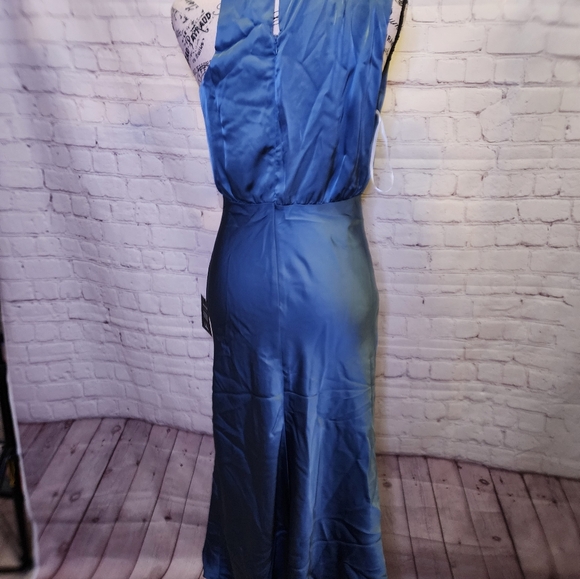 Lulus Dress Womens Small Slate Blue Distinctive Charm Satin Asymmetrical Maxi - Picture 6 of 11